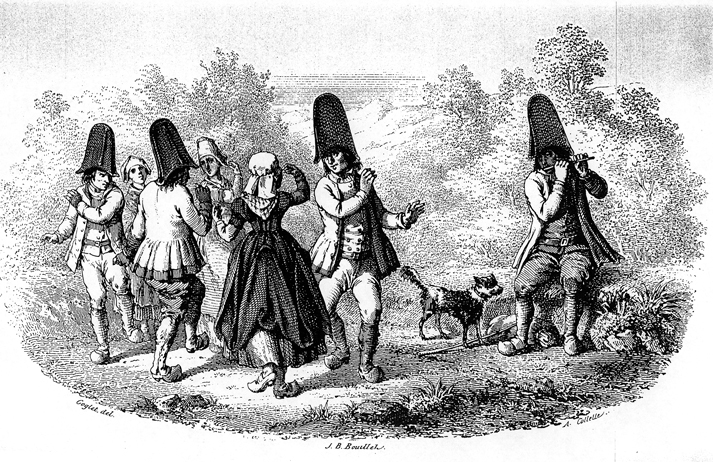 Gravure extraite de « L’Album Auvergnat » de Jean-Baptiste Bouillet (costumes de Riom, Puy-de-Dôme).